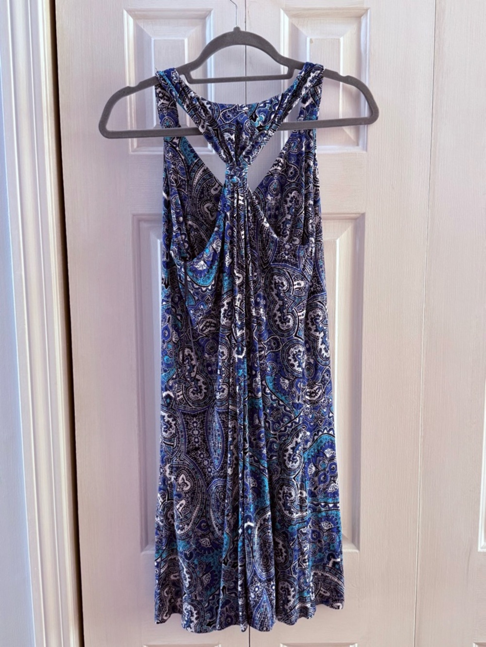 Sigrid Olsen Blue Paisley Knit Top with Teal Accents medium